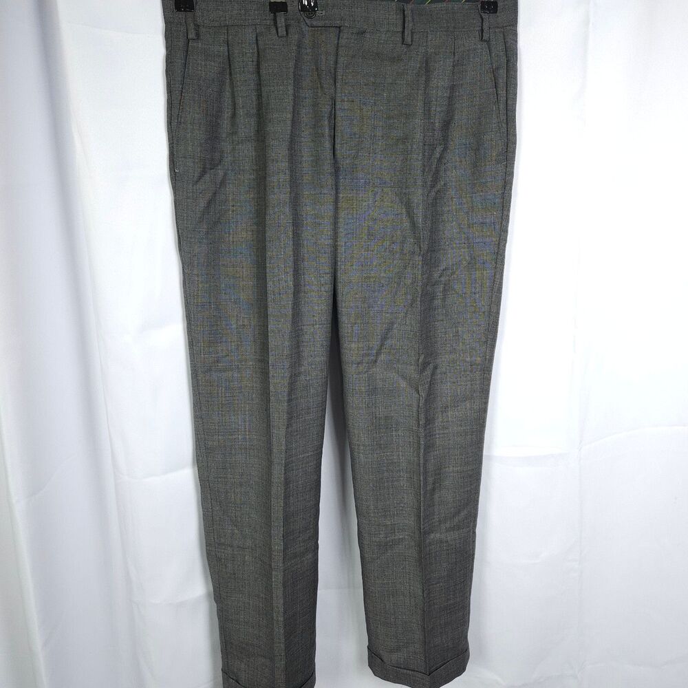 Chaps Mens 36x30 Gray Grey Pleated Cuffed Wool Dress Pants Trousers Slacks‎